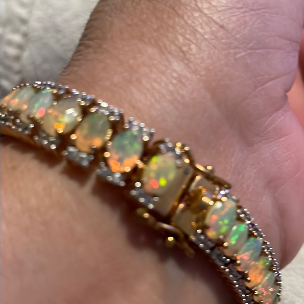 Elegant Opal and 18 K Gold Plated over Sterling Silver Bracelet - Picture 2 of 4